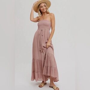 Tiered Ruffled Strapless Maxi Dress